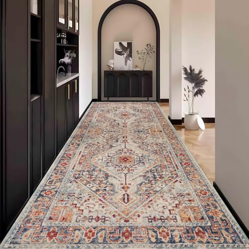 Boho Teppich Läufer Flur Waschbar, Bunt Vintage Teppichläufer küchenläufer Lang rutschfest 110x600cm küchen läufer Flurläufer Fußmatte Wohnzimmerteppich Dauerhaft für Esszimmer Korridor Meterware von Waazgle
