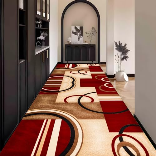 Bunt Teppich Läufer Flur, Geometrisch Teppichläufer küchenläufer Lang Waschbar rutschfest 110x500cm küchen läufer Flurläufer Fußmatte Wohnzimmerteppich Dauerhaft für Esszimmer Korridor Meterware von Waazgle