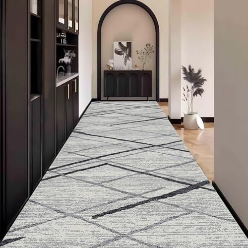 Grau Teppich Läufer Flur, Abstrakt Teppichläufer küchenläufer Lang Waschbar rutschfest 120x550cm küchen läufer Flurläufer Fußmatte Wohnzimmerteppich Dauerhaft für Esszimmer Korridor Meterware von Waazgle