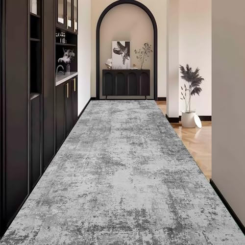 Grau Teppich Läufer Flur, Abstrakt Teppichläufer küchenläufer Lang Waschbar rutschfest 120x600cm küchen läufer Flurläufer Fußmatte Wohnzimmerteppich Dauerhaft für Esszimmer Korridor Meterware von Waazgle