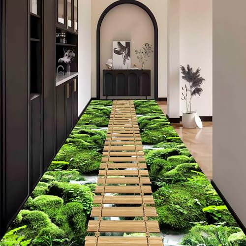 Teppich Läufer Flur, 3D Grün Teppichläufer küchenläufer Lang Waschbar rutschfest 80x450cm küchen läufer Flurläufer Fußmatte Wohnzimmerteppich Dauerhaft für Esszimmer Korridor Meterware von Waazgle