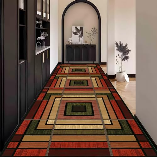 Teppich Läufer Flur, Bunt Geometrisch Bunt Teppichläufer küchenläufer Lang Waschbar rutschfest 110x600cm küchen läufer Flurläufer Fußmatte Wohnzimmerteppich Dauerhaft für Esszimmer Korridor Meterware von Waazgle