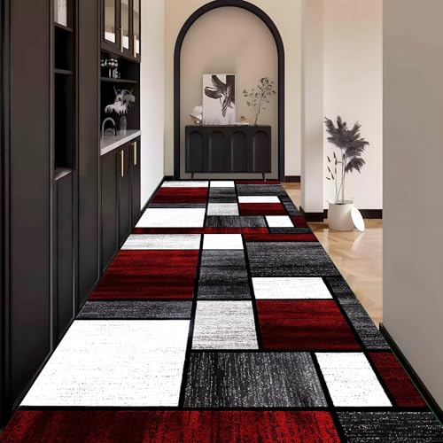 Teppich Läufer Flur, Bunt Geometrisch Bunt Teppichläufer küchenläufer Lang Waschbar rutschfest 120x550cm küchen läufer Flurläufer Fußmatte Wohnzimmerteppich Dauerhaft für Esszimmer Korridor Meterware von Waazgle