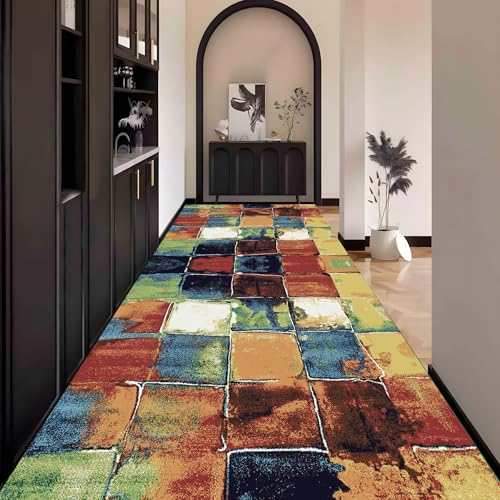 Teppich Läufer Flur Abstrakt, Bunt Teppichläufer küchenläufer Lang Waschbar rutschfest 120x600cm küchen läufer Flurläufer Fußmatte Wohnzimmerteppich Dauerhaft für Esszimmer Korridor Meterware von Waazgle