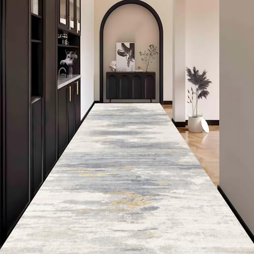 Teppich Läufer Flur Abstrakt, Grau Teppichläufer küchenläufer Lang Waschbar rutschfest 50x200cm küchen läufer Flurläufer Fußmatte Wohnzimmerteppich Dauerhaft für Esszimmer Korridor Meterware von Waazgle