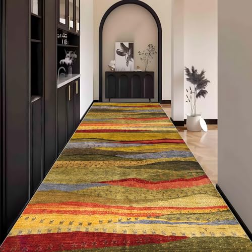 Vintage Teppich Läufer Flur, Teppichläufer küchenläufer Lang Waschbar rutschfest 50x350cm küchen läufer Flurläufer Fußmatte Wohnzimmerteppich Dauerhaft für Esszimmer Korridor Meterware von Waazgle