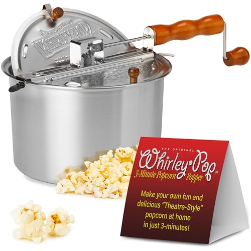 Whirley Popcorn-Maker – Wabash Valley Farms Gourmet Popcorn-Popper, Aluminium-Popcorn-Topf mit Nylon-Zahnrädern, 3-Minuten-Herdplatte, Nostalgie-Popcorn-Maker (Silber) von Wabash Valley Farms