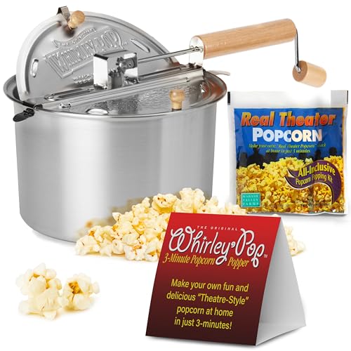 Wabash Valley Farms 127513 Stainless Steel Stovetop with Popping Kit Whirley Pop Popper aus Edelstahl Set – perfektes Popcorn in 3 Minuten, EIN tolles Geschenk von Wabash Valley Farms