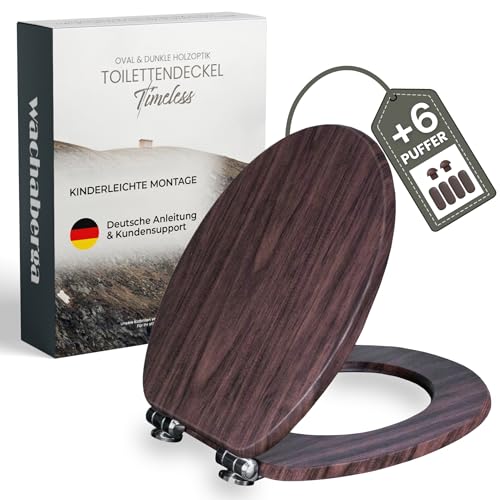 Wc Sitz mit Absenkautomatik Holz (MDF) - bombenfester Halt des toilettendeckel holz durch Spezialscharniere - Klodeckel Holzkern + PVC-Beschichtung für sehr bequemes und hygienisches Sitzen von Wachaberga