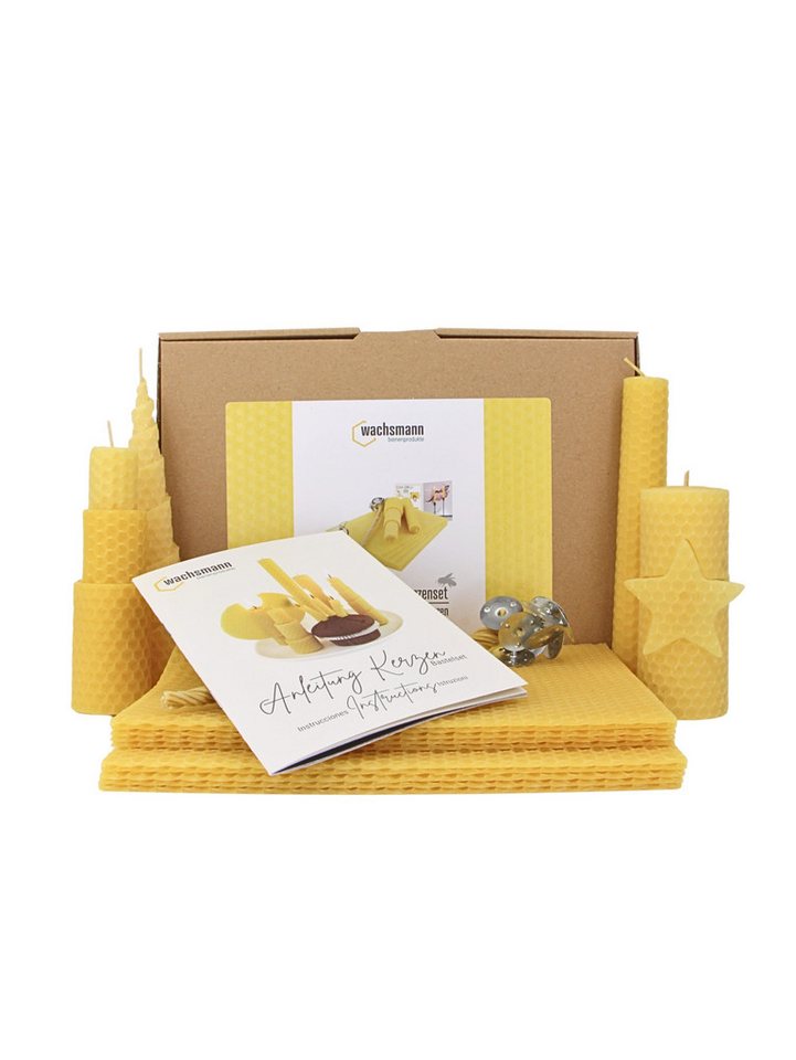 Wachsmann Bienenprodukte Bienenwachskerze Bastelset für Erwachsene, 10 Bienenwachsplatten (aus Deutschland, mit Hanfdochten für 10 Kerzen), 100 % reines Bienenwachs von Wachsmann Bienenprodukte