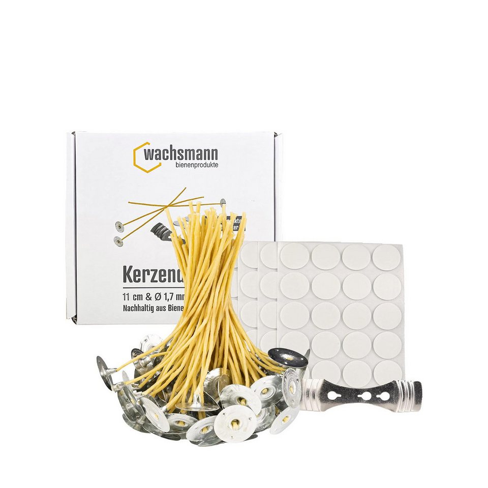 Wachsmann Bienenprodukte Bienenwachskerze Kerzendochte (Komplett Set), Ruhiges, rußarmes Brennen, paraffinfrei. von Wachsmann Bienenprodukte