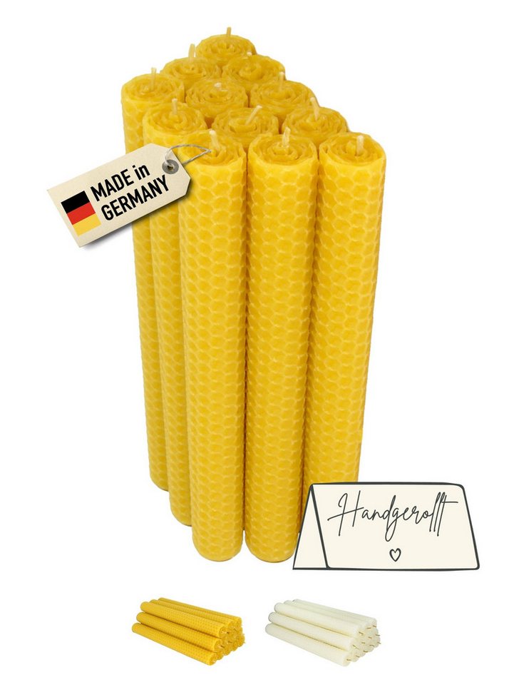 Wachsmann Bienenprodukte Bienenwachskerze Stabkerzen (Set, 12 Kerzen), 100 % Bienenwachs aus Deutschland, handgerollt von Wachsmann Bienenprodukte