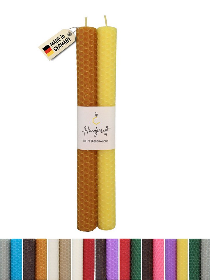 Wachsmann Bienenprodukte Bienenwachskerze handgerollt, 100 % Bienenwachs, 2er Set in vielen Farben von Wachsmann Bienenprodukte