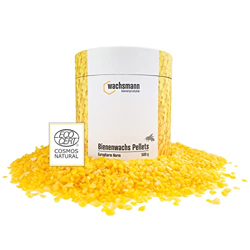 Wachsmann 100% reines Bienenwachs, 500 g Pastillen für Natur-Kosmetik, Kerzen, Bienenwachstücher - deutsche Qualität- Cosmos Natural Zertifiziert von Wachsmann