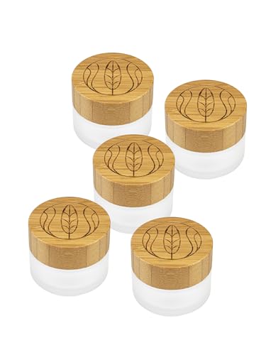 Wachsmann | Hochwertige Glastiegel mit Bambusdeckel | Für nachhaltige DIY-Naturkosmetik | Mit Geschenk-Verpackung | Reise Behälter für Salben & Lotionen | 20ml graviert | 5St. von Wachsmann