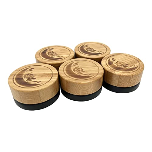 Wachsmann | Hochwertige Glastiegel mit Bambusdeckel | schwarz | Für nachhaltige DIY-Naturkosmetik | Mit Geschenkverpackung | Reise Behälter für Salben & Lotionen | 5 ml Graciert, 5 Stück von Wachsmann