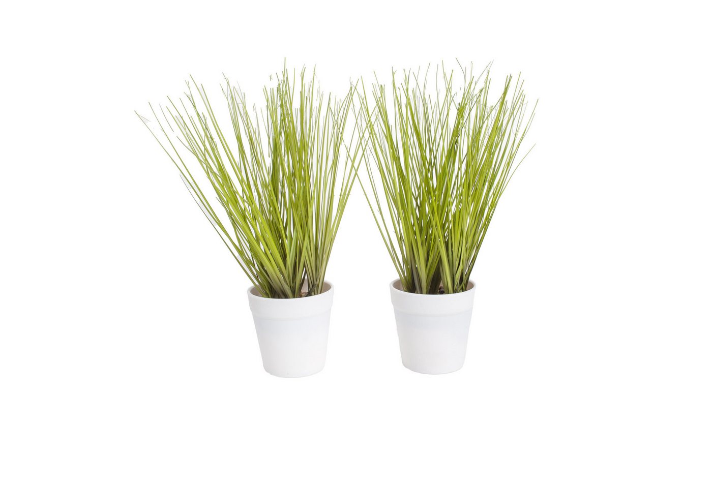 Kunstpflanze Dekogras aus Kunststoff mit weißem Topf Gras, Wackadoo Living, 2er Set von Wackadoo Living