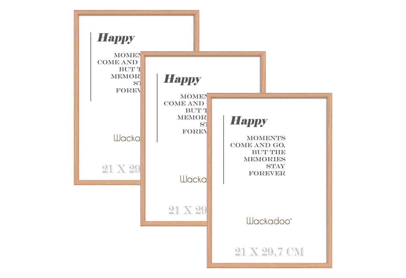 Wackadoo Living Bilderrahmen-Set HAPPY mit Glasscheibe aus FSC zertifiziertem MDF Holz, 3er Set, Bildformat 21 x 29,7 cm (DIN A4) von Wackadoo Living