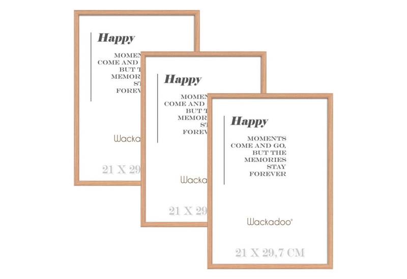 Wackadoo Living Bilderrahmen-Set HAPPY mit Glasscheibe aus FSC zertifiziertem MDF Holz, 3er Set, Bildformat 21 x 29,7 cm (DIN A4) von Wackadoo Living