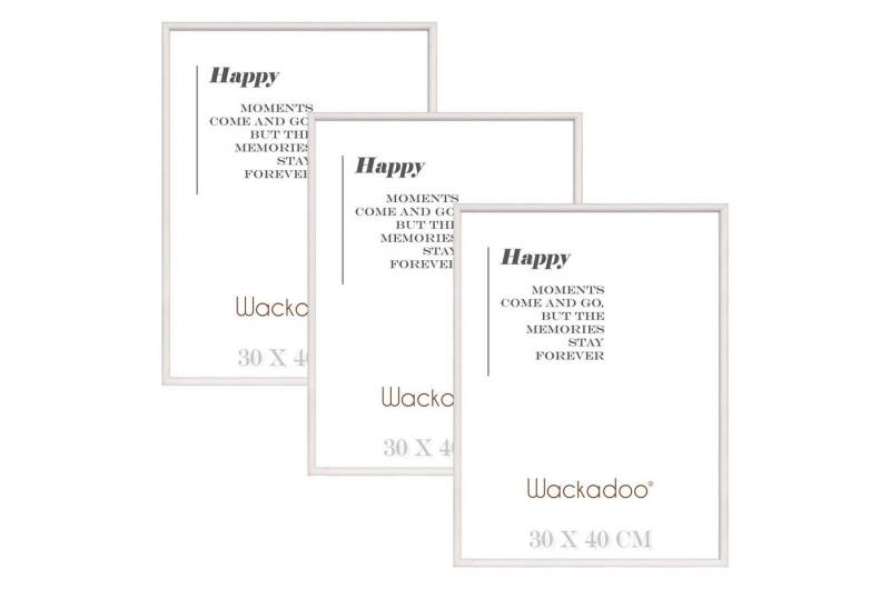 Wackadoo Living Bilderrahmen-Set HAPPY mit Glasscheibe aus FSC zertifiziertem MDF Holz, 3er Set, Bildformat 30 x 40 cm von Wackadoo Living