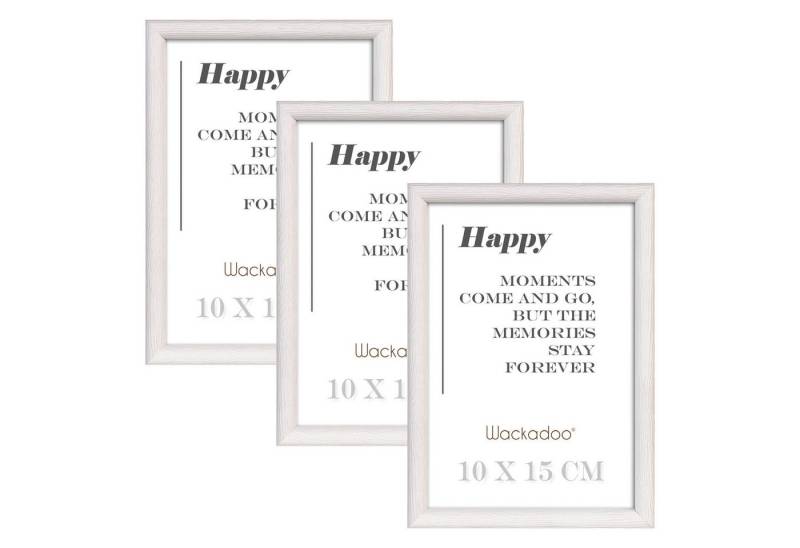 Wackadoo Living Bilderrahmen-Set HAPPY mit Glasscheibe aus FSC zertifiziertem MDF Holz, für 3 Bilder, 3er Set, Bildformat 10 x 15 cm von Wackadoo Living