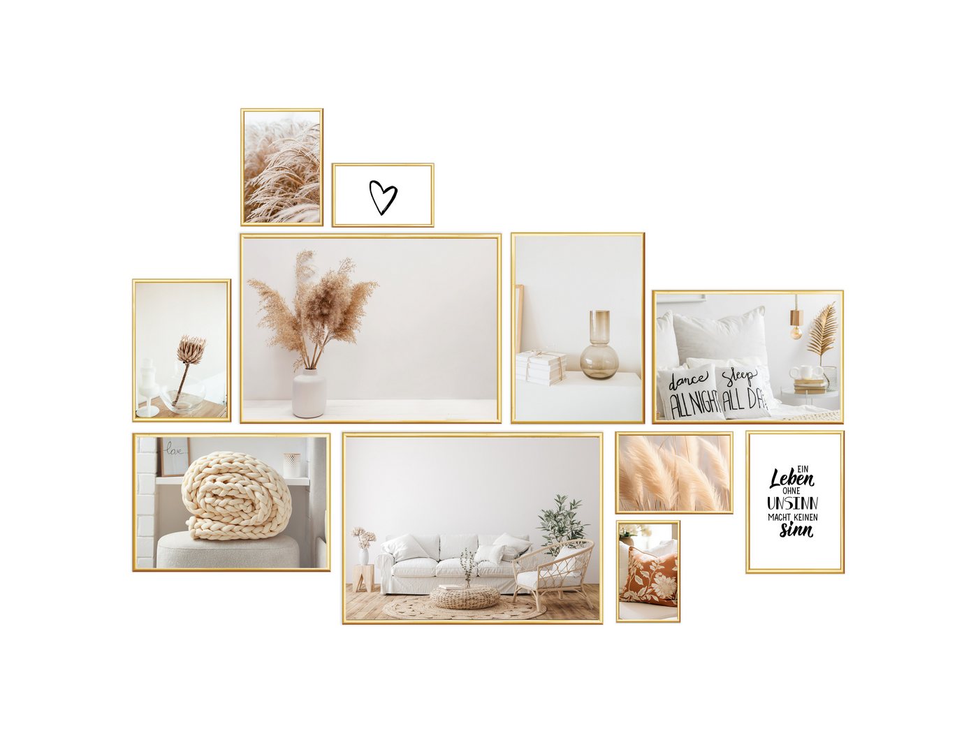 Wackadoo Living Bilderrahmen-Set mit Glasscheibe Posterrahmen Fotorahmen Fotowand, für 11 Bilder (11er-Set), 2x 30x40 cm, 3x 21x29,7 cm, 2x 15x20 cm, 2x 13x18 cm, 2x 10x15 cm, Wandcollage in verschiedenen Größen von Wackadoo Living