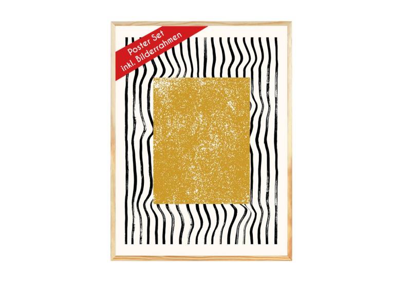 Wackadoo Living Poster "Abstrakt" mit Bilderrahmen, Wandbilder Wohnzimmer, Abstrakt gold von Wackadoo Living