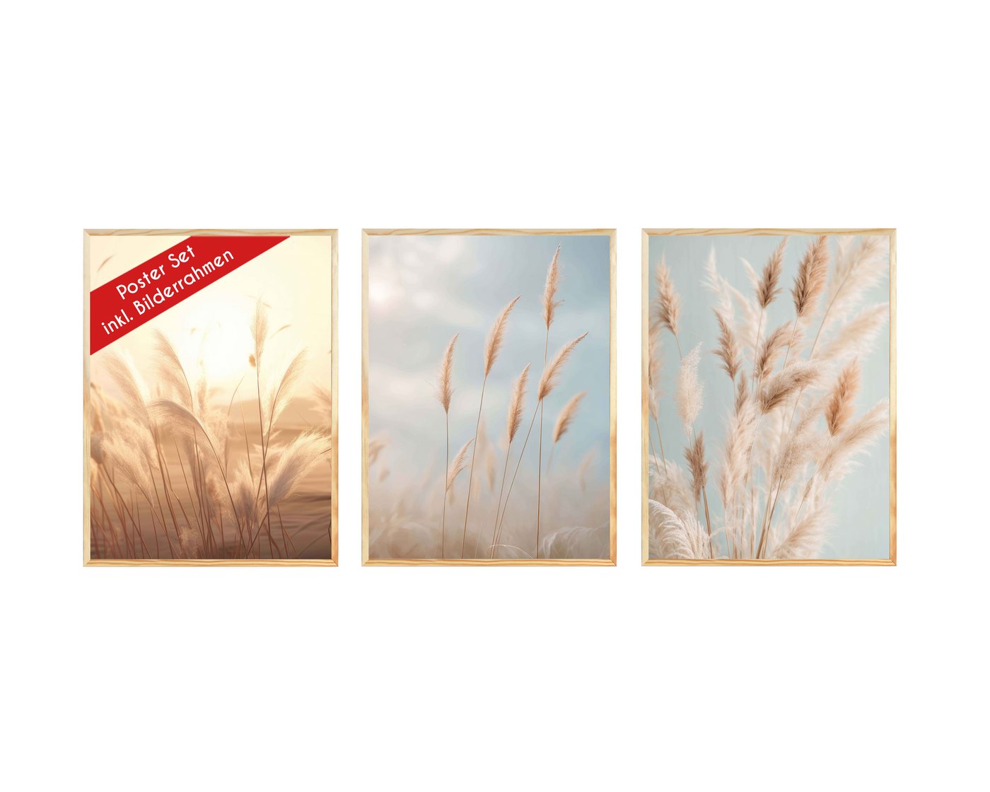 Wackadoo Living Poster Set inklusive Bilderrahmen, Pampasgras, Bildformat 21 x 30 cm (DIN A4) von Wackadoo Living