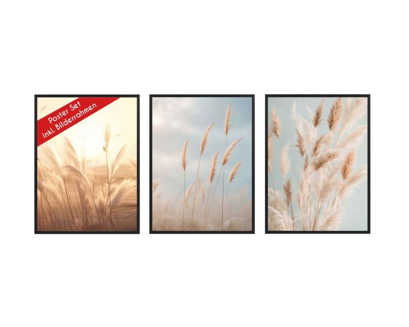 Wackadoo Living Poster Set inklusive Bilderrahmen, Pampasgras (3er Set aus italienischem Holz), Bildformat 30 x 40 cm von Wackadoo Living