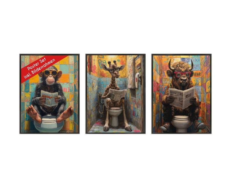 Wackadoo Living Poster Set inklusive Bilderrahmen, WC Art, Bildformat 21 x 30 cm (DIN A4) von Wackadoo Living