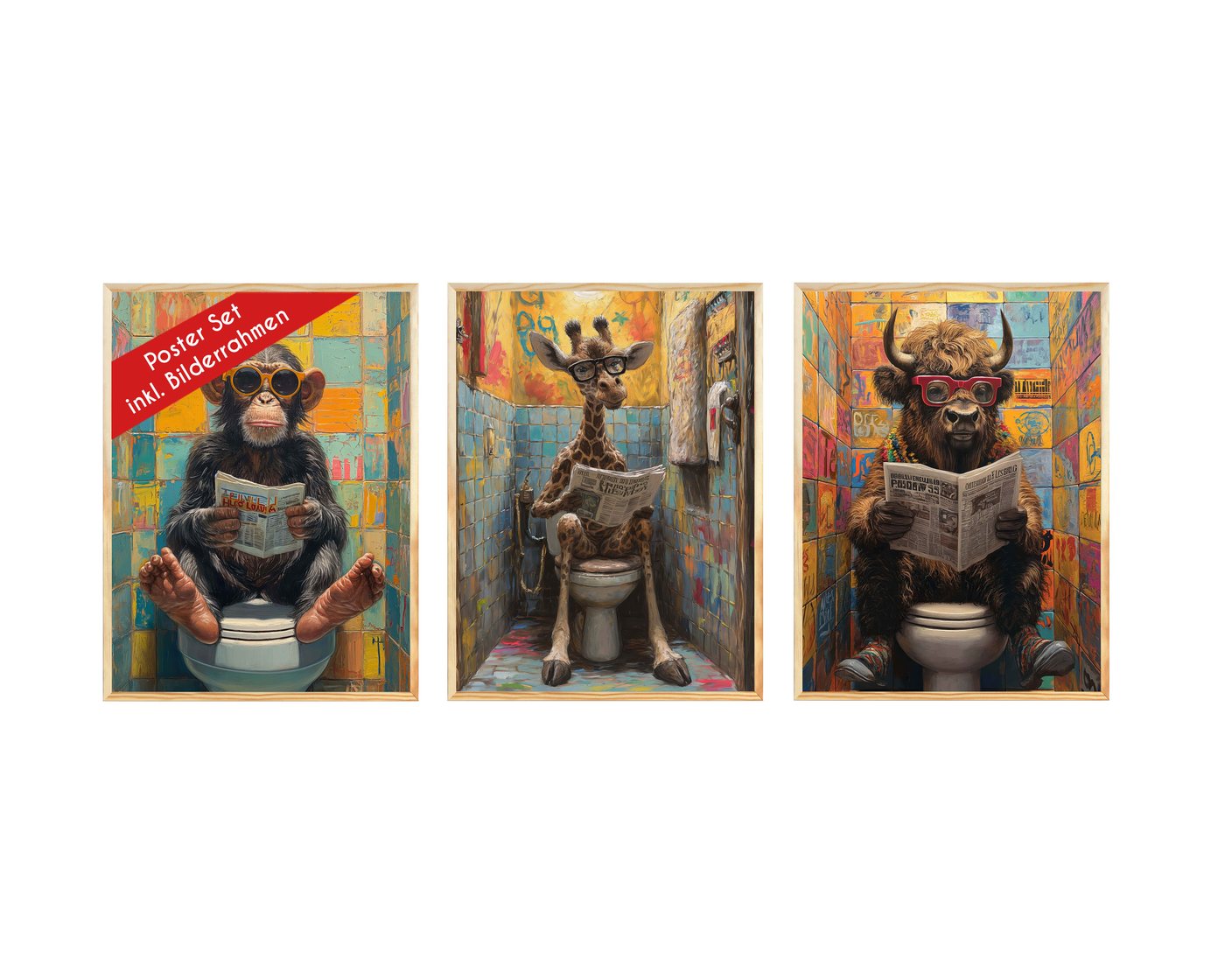 Wackadoo Living Poster Set inklusive Bilderrahmen, WC Art, Bildformat 21 x 30 cm (DIN A4) von Wackadoo Living