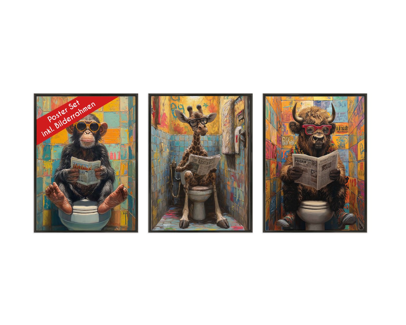 Wackadoo Living Poster Set inklusive Bilderrahmen, WC Art (3er Set), Bildformat 30 x 40 cm von Wackadoo Living