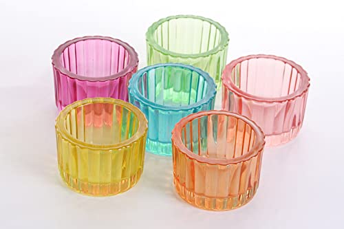 WACKADOO Teelichthalter Glas Set 6teilig in bunten Farben Sommer Deko Garten Tischdekoration teelichtgläser klein von Wackadoo