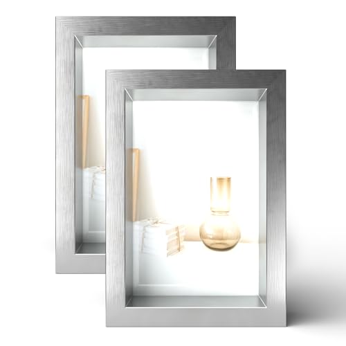 Wackadoo 2er Set Bilderrahmen Silber, Hochwertige Metallic Fotorahmen Fotogalerie mit Glasscheibe Collage (10 x 15, Silber) von Wackadoo