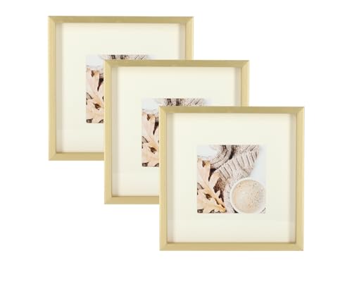 Wackadoo 3er Set Holz Bilderrahmen Set, FSC® Holzrahmen Gold Fotowand Bilderrahmen groß Fotogalerie Wandcollage Fotorahmen mit Glasscheibe mit Passepartout (13x13 cm) von Wackadoo