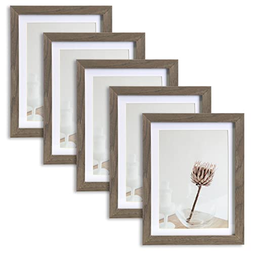 Wackadoo 5er Set Bilderrahmen, FSC® Holzrahmen Echtholz Furnier Fotogalerie Glasscheibe Fotorahmen mit Glasscheibe Collage (13 x 18, Nußbaum) von Wackadoo