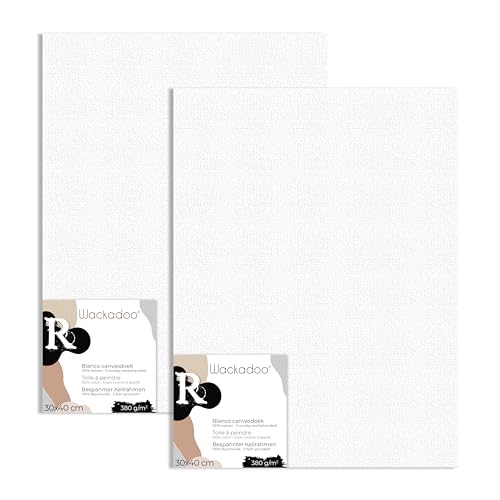 Wackadoo ART 2er Set Leinwand zum Bemalen 30x40 cm Leinwand aus 100% Baumwolle ist umlaufend gespannt auf FSC® Holz Keilrahmen mit 17mm Stärke, 380g/m², 2-fach weiß grundiert von Wackadoo
