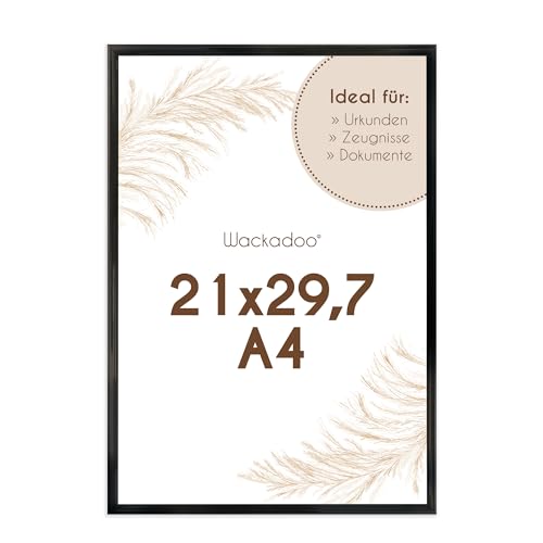 Wackadoo Bilderrahmen A4 21x29,7 (DIN A4) schwarz Fotowand Fotorahmen mit Glasscheibe Dokumentenrahmen Kunststoff Picture frame von Wackadoo