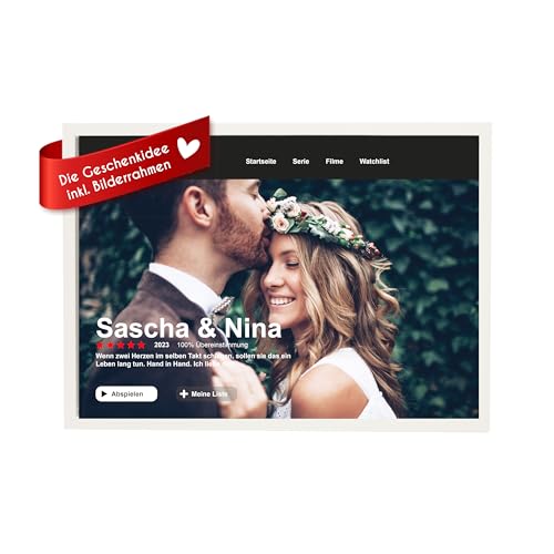 Wackadoo Bilderrahmen Personalisiertes Netflix Bild mit Foto und persönlichem Text auf hochwertigem Papier, Holz Bilderrahmen, valentinstag geschenke für ihn sie, geburtstagsgeschenk für freund, von Wackadoo