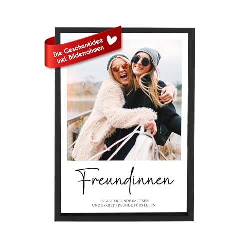 Wackadoo® Personalisiertes Poster Freundin - Wandbild mit Foto und Text - auf hochwertigem Papier - Holz Bilderrahmen und Glasscheibe Freundinnen von Wackadoo