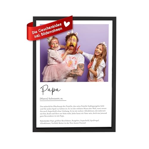 Wackadoo® Personalisiertes Poster Papa - Wandbild mit Foto und Text - auf hochwertigem Papier - Holz Bilderrahmen und Glasscheibe Definition Papa Vatertag Geschenkidee vatertagsgeschenk für papa von Wackadoo