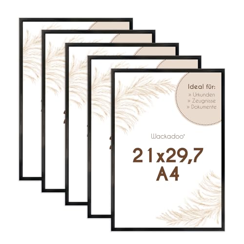 Wackadoo Bilderrahmen A4 21x29,7 (DIN A4) Schwarz 5er Set Fotowand Fotorahmen mit Glasscheibe Kunststoff Picture frame von Wackadoo