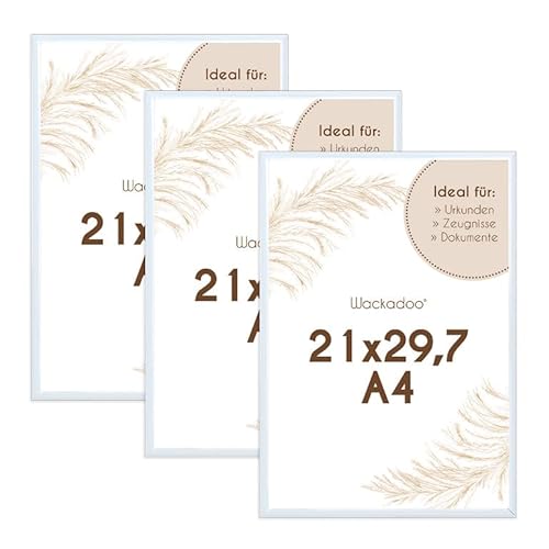 Wackadoo Bilderrahmen A4 21x29,7 (DIN A4) Weiß 3er Set Fotowand Fotorahmen mit Glasscheibe Kunststoff Picture frame von Wackadoo