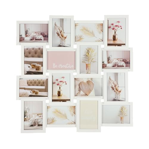 Wackadoo Bilderrahmen Collage Weiß 10x15 cm 16 Fotos Hergestellt in der EU FSC Holz aus MDF Fotorahmen Galerierahmen mit Glasscheibe familie mehrere bilder picture frame von Wackadoo