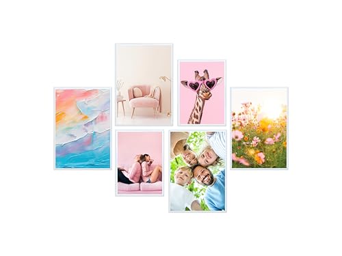 Wackadoo Bilderrahmen Set 6er 4 St. A4 21x29,7 (DIN A4), 2 St. 15x20 cm mit echten Glasscheiben, Bilderrahmen Set verschiedene Größen weiß, photo frame Poster von Wackadoo