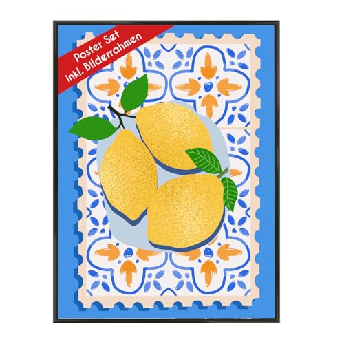 Wackadoo Poster Itailien Zitronen mit Bilderrahmen 21x30 cm DIN A4 gerahmtes Bild mit rahmen picture frame von Wackadoo