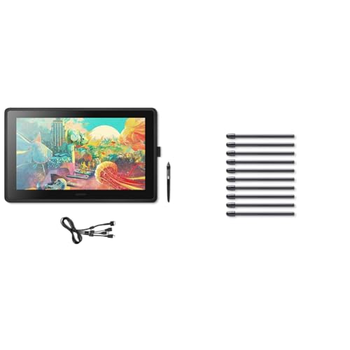 Wacom Cintiq 22 Kreativ-Stift-Display Tablet (mit Standfuß, zum Illustrieren & Zeichnen direkt auf dem Bildschirm, Wacom Pro Pen 2) & ACK22211 Set mit 10 Standard-Spitzen für Pro Pen 2, Schwarz von Wacom