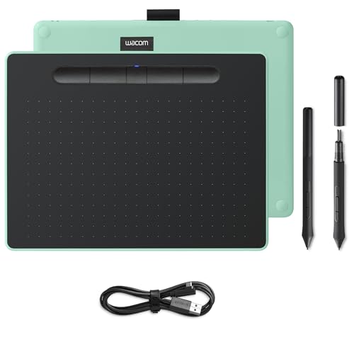 Wacom Intuos M Stift-/Mobiles Zeichentablett (zum Malen & Fotobearbeitung mit druckempfindlichem Stift & Bluetooth & 3 Softwaredownloads) pistazie - Ideal für Home-Office & E-Learning von Wacom