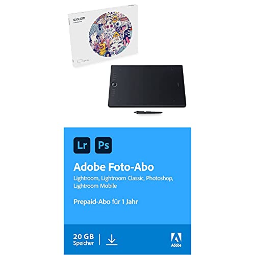 Wacom Intuos Pro Stifttablett Größe L, Grafiktablett + Adobe Creative Cloud Foto-ABO mit 20GB: Photoshop und Lightroom | 1 Jahreslizenz | PC/Mac Online Code & Download von Wacom