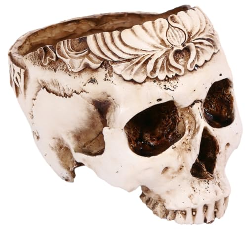 Wadakada 1 Stück Harz Totenkopf-Pflanzgefäß Blumensukkulententopf Geschnitztes Skelett-Blumentopf 15x22cm Wie Abgebildet Harz-Zucker-Pflanzgefäßhalter Bonbonschale von Wadakada